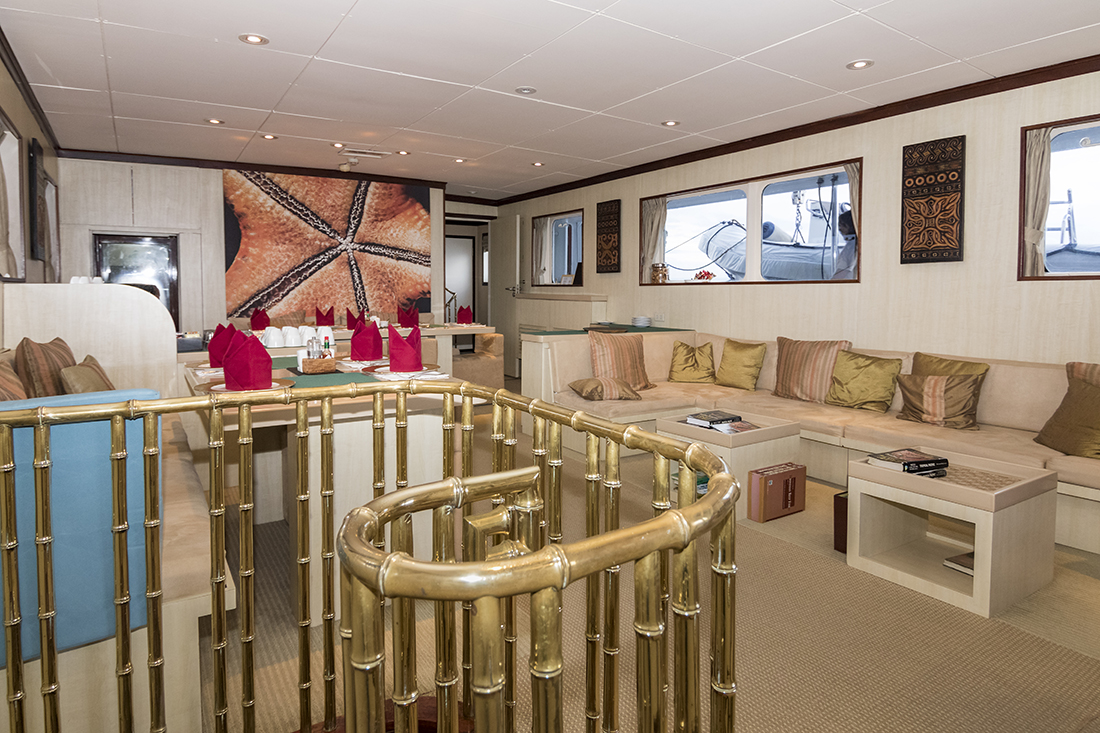 Pelagian Dive Yacht's main Salon.